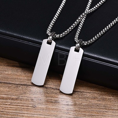 Blank Rectangle Stainless Steel Pendant Box Chain Necklaces for Men FS-WG55909-01-1