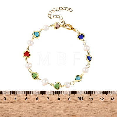 Natural Cultured Freshwater Pearl & Brass Glass Link Chains Bracelets for Women BJEW-JB14219-1