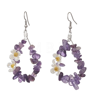 Natural Amethyst Flower Dangle Earrings EJEW-JE06802-02-1