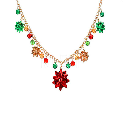 Christmas Bell & Flower Alloy Pendant Necklaces WGBF40A-01-1