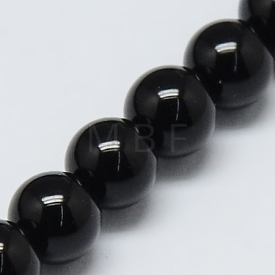 Natural Black Agate Round Beads Strands G-L086-A-01-1