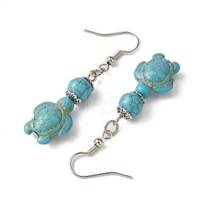 Starfish & Tortoise Synthetic Turquoise Beaded Stretch Bracelets & Dangle Earrings Kits SJEW-JS01311-02-1