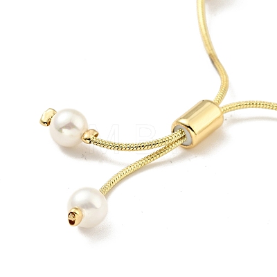Shell Pearl Beaded Slider Bracelet with Brass Snake Chain BJEW-B066-01B-02-1