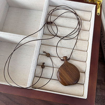 Wooden Liquor Pot Pendant Adjustable Cord Long Necklaces for Women Men WG3A78C-01-1