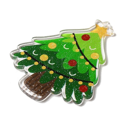 Printed Christmas Theme Acrylic Pendants OACR-L018-10F-1