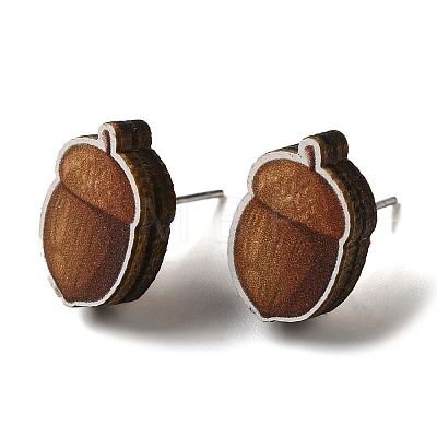 Wood Stud Earrings EJEW-Z054-01H-1