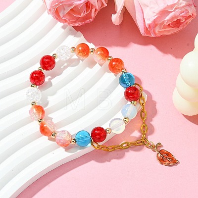 Crackle Baking Painted Glass & Transparent  Glass Beaded Stretch Bracelets BJEW-JB10744-1