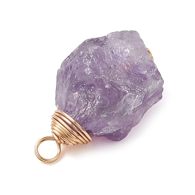 Raw Rough Natural Green Aventurine/Tiger Eye/Rose Quartz/Amethyst/Quartz Crystal Copper Wire Vortex Wrapped Pendants PALLOY-JF03300-1