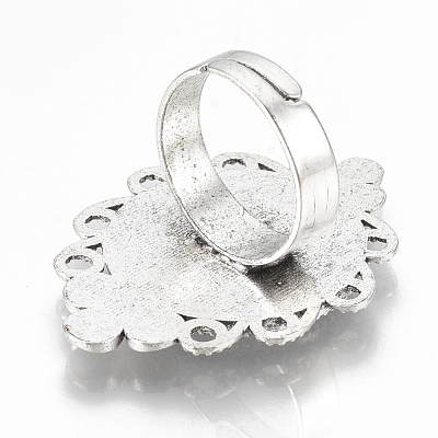 Vintage Adjustable Iron Finger Ring Components Alloy Flower Cabochon Bezel Settings PALLOY-O039-10AS-1