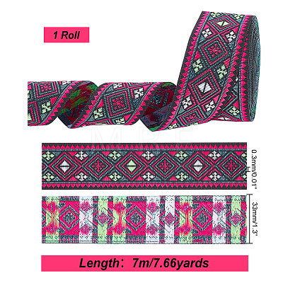 Ethnic Style Rhombus Pattern Polyester Ribbon OCOR-WH0047-50B-1