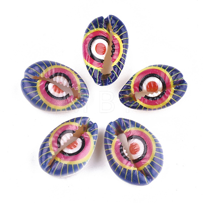 Printed Natural Cowrie Shell Beads X-SSHEL-T007-15-1