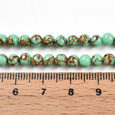 Synthetic Gold Line Turquoise Beads Strands G-A255-A03-04B-1