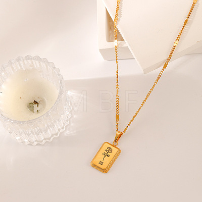 304 Stainless Steel Birth Flower Tag Pendant Necklaces for Women WG25FDF-06-1