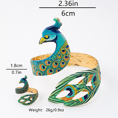 Iron Enamel Peacock Cuff Bangle & Ring Sets for Women WG60250-01-1