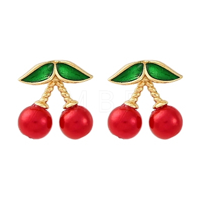 Cherry Brass ABS Plastic Pearl Stud Earrings EJEW-U062-04B-02G-1