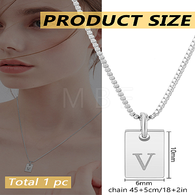 1Pc Stainless Steel Letter Rectangle Pendant Necklaces NJEW-LP0001-34V-P-1