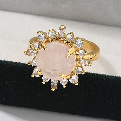 Sunflower Natural Rose Quartz Finger Rings RJEW-B113-03G-09-1