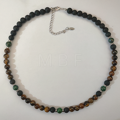 8MM Natural Tiger Eye & African Turquoise(Jasper) & Lava Rock Round Beaded Necklaces for Men FQ6096-1