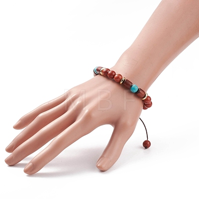 Natural Gemstone & Synthetic Turquoise & Wood Braided Bead Bracelet BJEW-JB08406-1