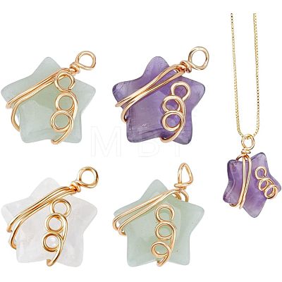 4Pcs Natural Mixed Stone Pendants FIND-FH0005-70-1