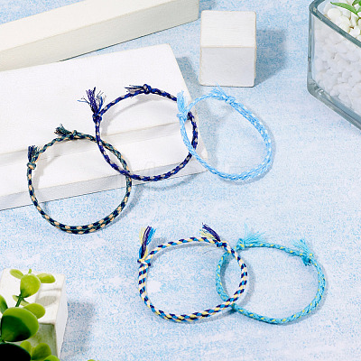 5Pcs 5 Colors Bohemian Cotton Cord Braided Bracelets BJEW-TA0001-27-1
