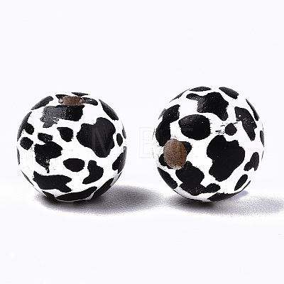 Printed Natural Wooden Beads WOOD-R270-07A-1