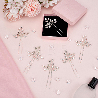 6Pcs Alloy Rhinestone Hair Sticks for Women OHAR-FG0001-08S-1