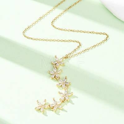Brass Crystal Rhinestone 5 Flower Y Pendant 201 Stainless Steel Chain Necklaces for Women NJEW-C110-01G-1