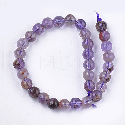 Natural Purple Lodolite Quartz/Purple Phantom Quartz Beads Strands G-S333-6mm-030-1