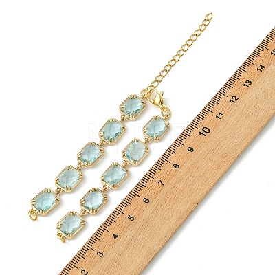 Brass Glass Rectangle Link Bracelet Making AJEW-JB01649-02-1