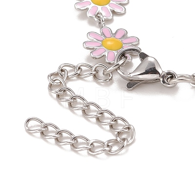 Enamel Daisy Link Chains Bracelet BJEW-P271-01P-05-1
