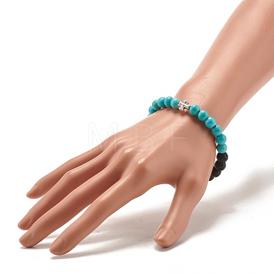 Round Synthetic Turquoise & Natural Lava Rock Stretch Bracelet BJEW-JB07470-03-1