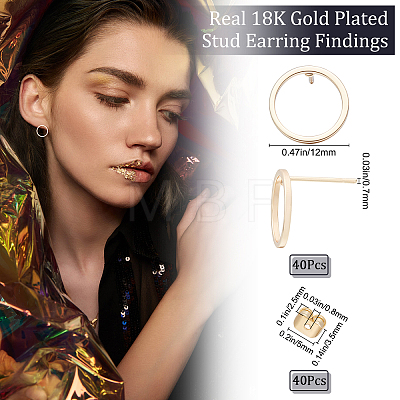 Ring Brass Stud Earing Findings KK-BBC0014-20G-1