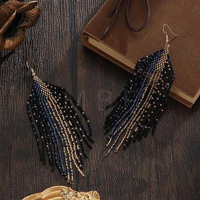 Bohemian Handmade Glass Seed Beads Tassel Dangle Earrings ZR0376-1