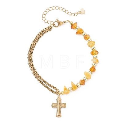 304 Stainless Steel Cross Charm Bracelets BJEW-JB13419-1
