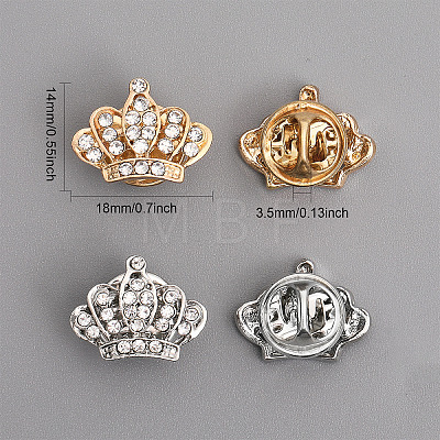 12Pcs 2 Colors Crystal Rhinestone Crown Lapel Pins JEWB-CA0001-37-1