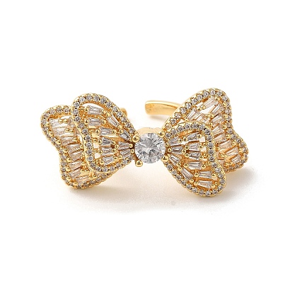 Brass Pave Cubic Zirconia  Open Cuff Rings for Women RJEW-M169-04G-1