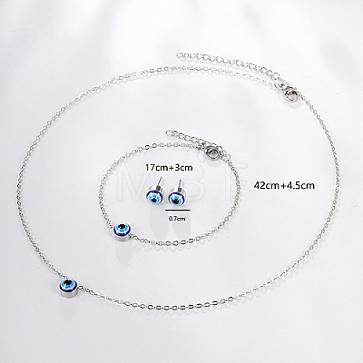Evil Eye Stainless Steel Stud Earring & Bracelets & Necklaces Set LY5157-1-1