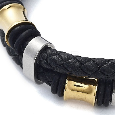 Men's Braided Black PU Leather Cord Bracelets BJEW-K243-65AS-1