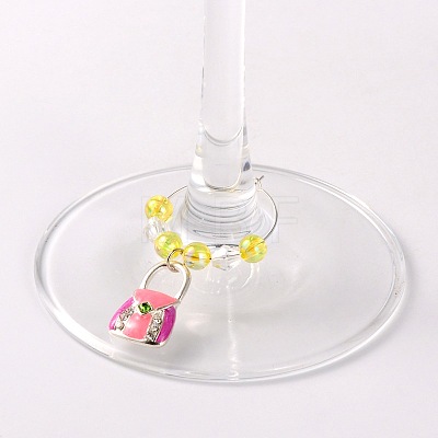 Alloy Enamel Mixed Color Handbag Wine Glass Charms AJEW-JO00026-05-1