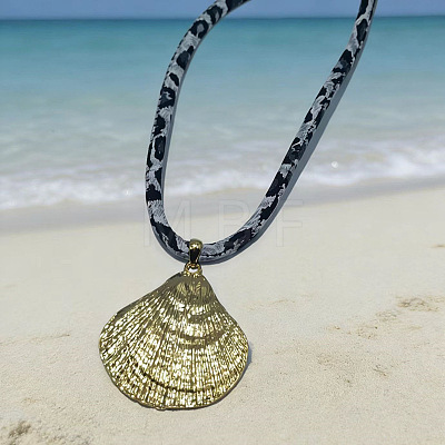 Summer Beach Zinc Alloy Shell Shape Pendant Round Printed Nylon Cord Necklaces for Women WG936D5-02-1