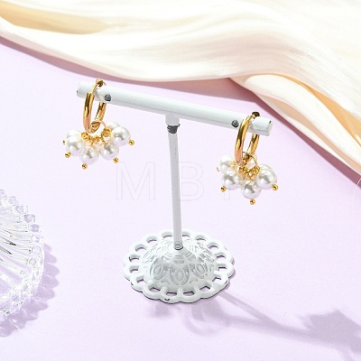 Round Shell Pearl Bead Cluster Huggie Hoop Earrings EJEW-JE07146-1