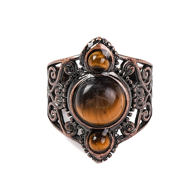 Natural Tiger Eye Retro Finger Rings RJEW-B067-01R-17-1