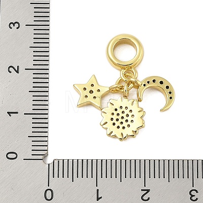 Rack Plating Brass Micro Pave Clear & Black Cubic Zirconia European Dangle Charms KK-Z074-65G-1