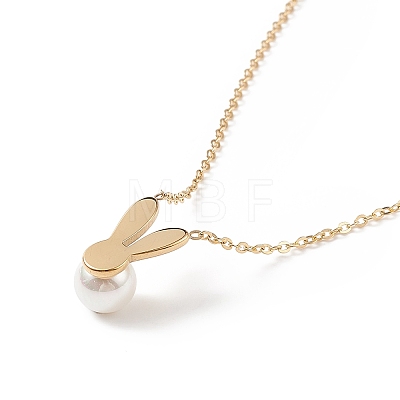Acrylic Pearl Rabbit Pendant Necklace NJEW-C036-05G-1