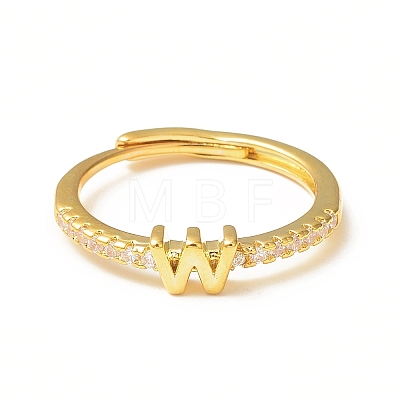 Clear Cubic Zirconia Initial Letter Adjustable Ring RJEW-C052-01G-W-1