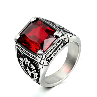 316L Stainless Steel & Cubic Zirconia Men's Vintage Carved Finger Rings FS-WG82D33-04-1