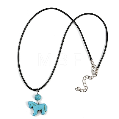 Dyed Synthetic Turquoise Horse Pendant Black Waxed Cord Necklaces NJEW-JN05430-01-1