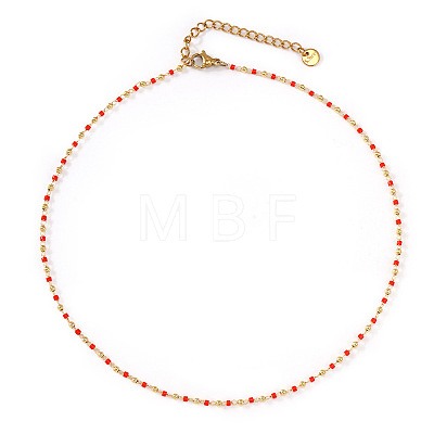 Handmade Red Glass Beaded Chain Necklaces QR8888-2-1