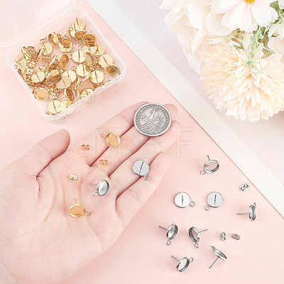 48Pcs 2 Styles Stainless Steel Stud Earring Findings STAS-BBC0010-23B-1